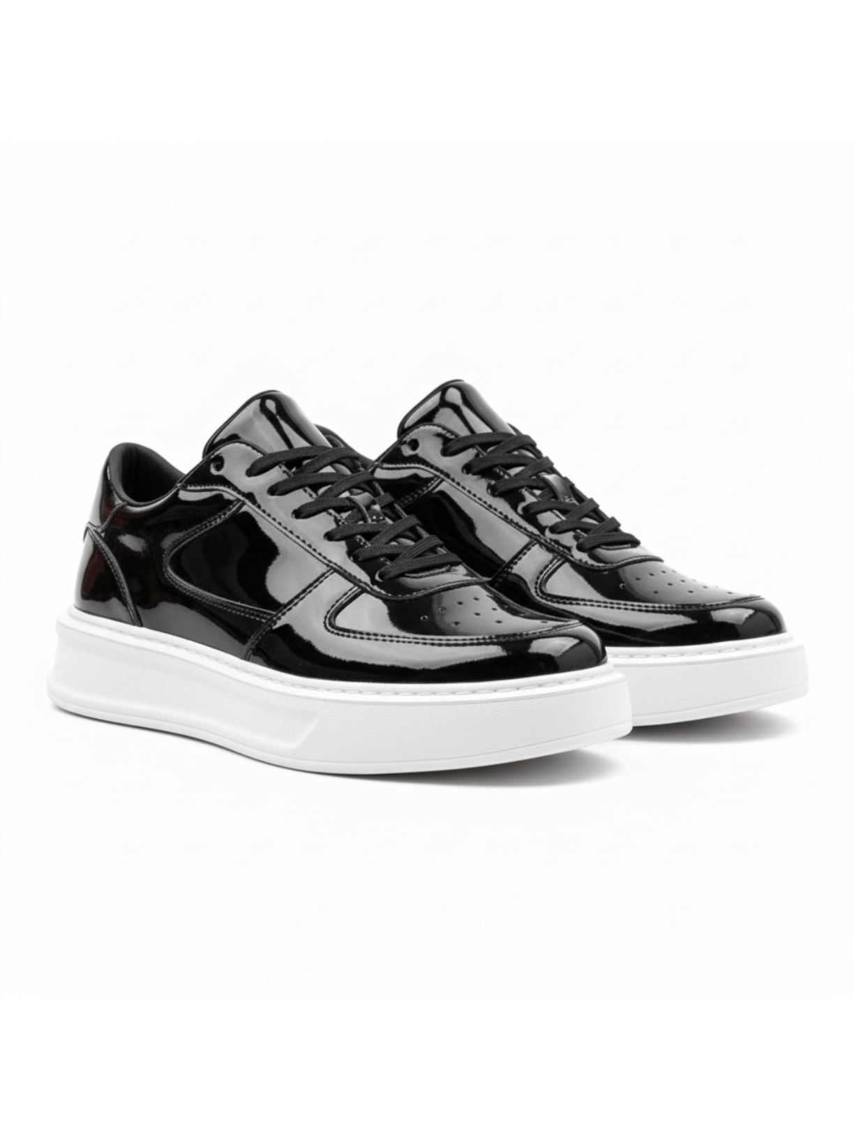 Artemis Nova glossy black and white chunky sole sneaker by Apollo Moda, third angle