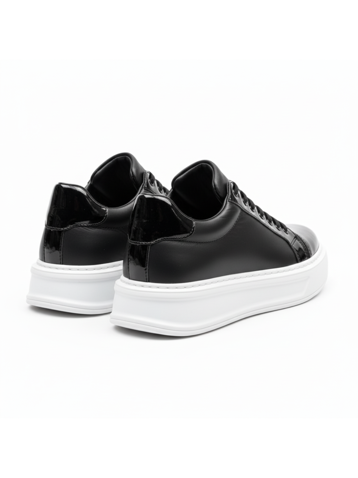 Apollo Moda men's Titan Axis glossy black lace-up sneaker, fourth angle