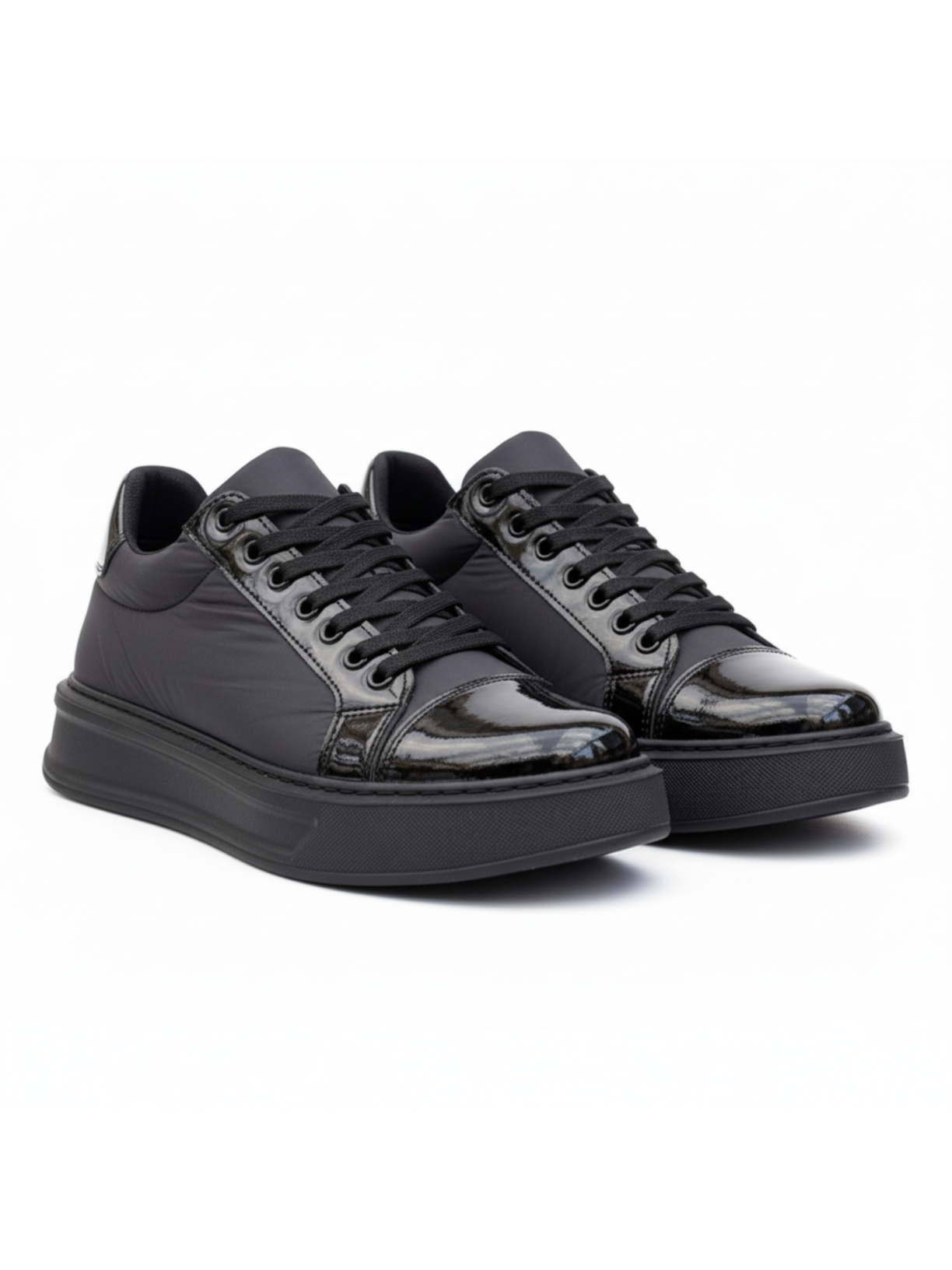 Titan Eclipse all-black glossy chunky sneaker by Apollo Moda, third angle