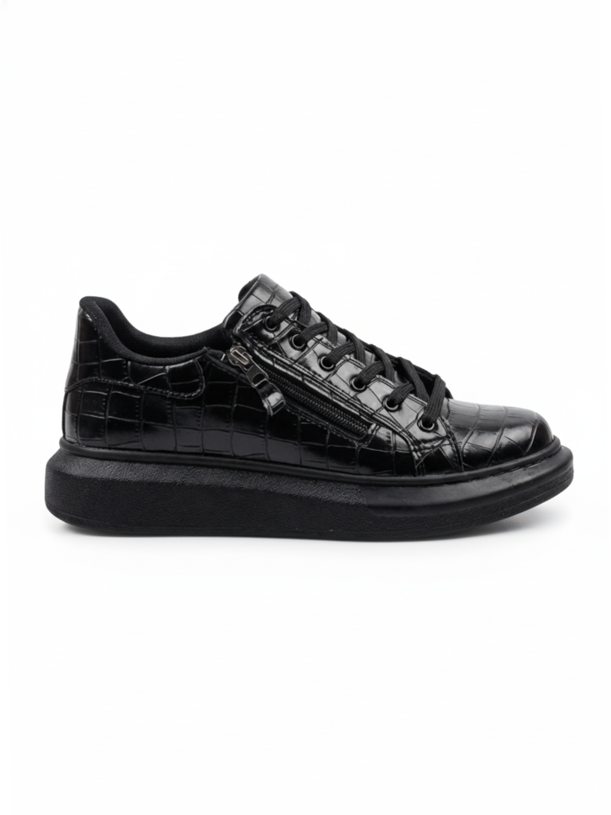 Apollo Moda men's Aether Onyx black croc-embossed casual sneaker, fourth angle