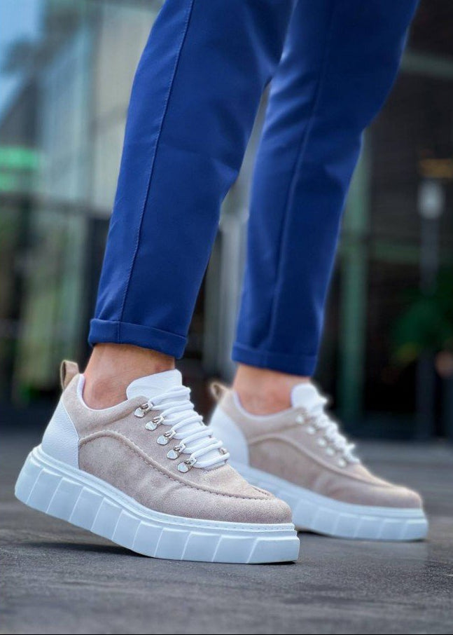 Men's Vega Ivory by Apollo Moda, beige and white sneaker with chunky sole, second angle