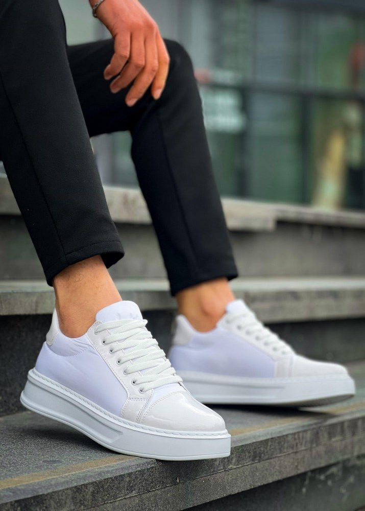Men's Titan Arctic all-white sneaker with glossy accents by Apollo Moda, fifth angle