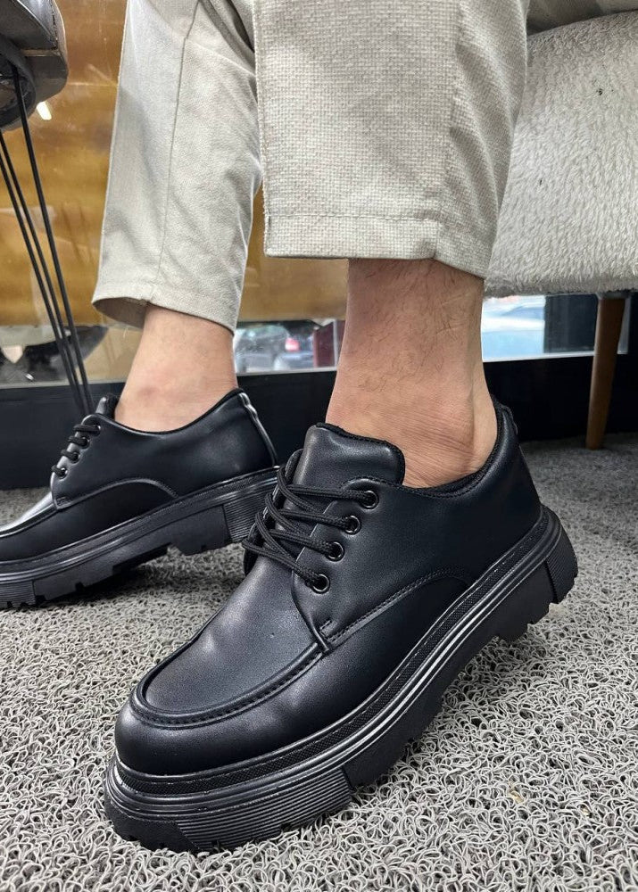 Men's Vantage Prime by Apollo Moda, triple black sneaker with height-boosting sole, second angle