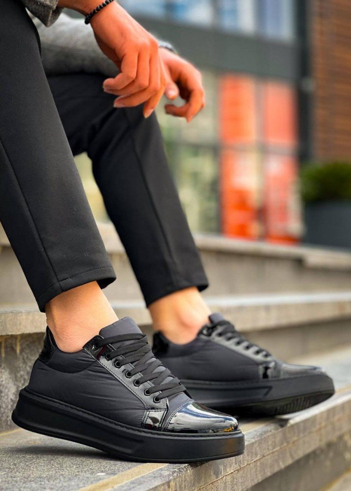 Titan Eclipse glossy black casual sneaker by Apollo Moda, sixth angle