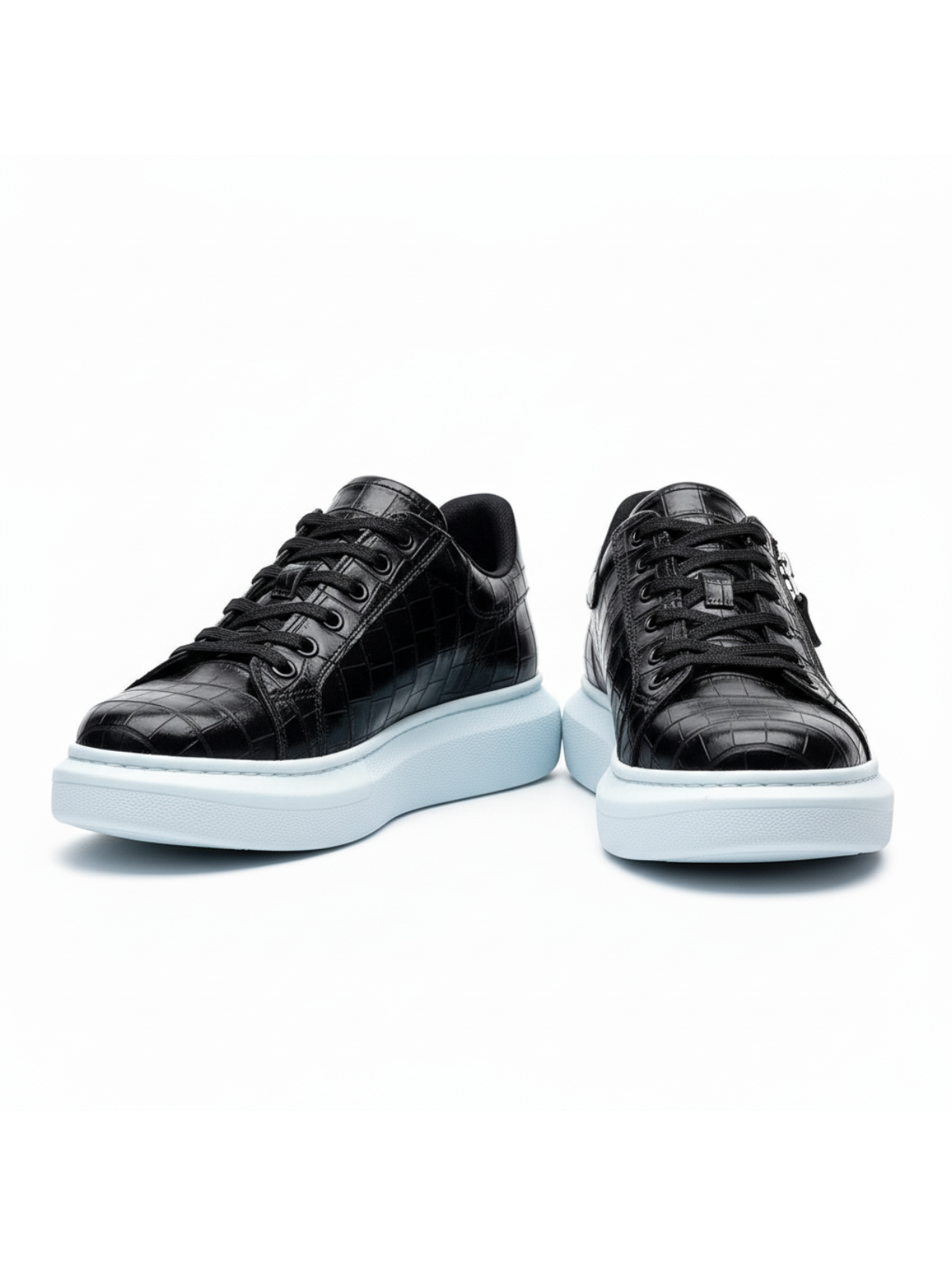 Aether Noir black crocodile-textured casual sneaker by Apollo Moda, fourth angle
