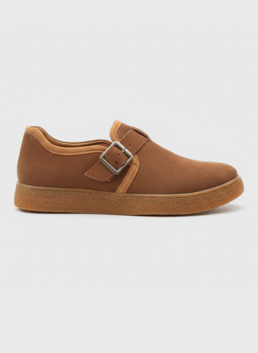 Apollo Moda Men's Arden Chestnut brown suede slip-on with adjustable buckle, main product photo