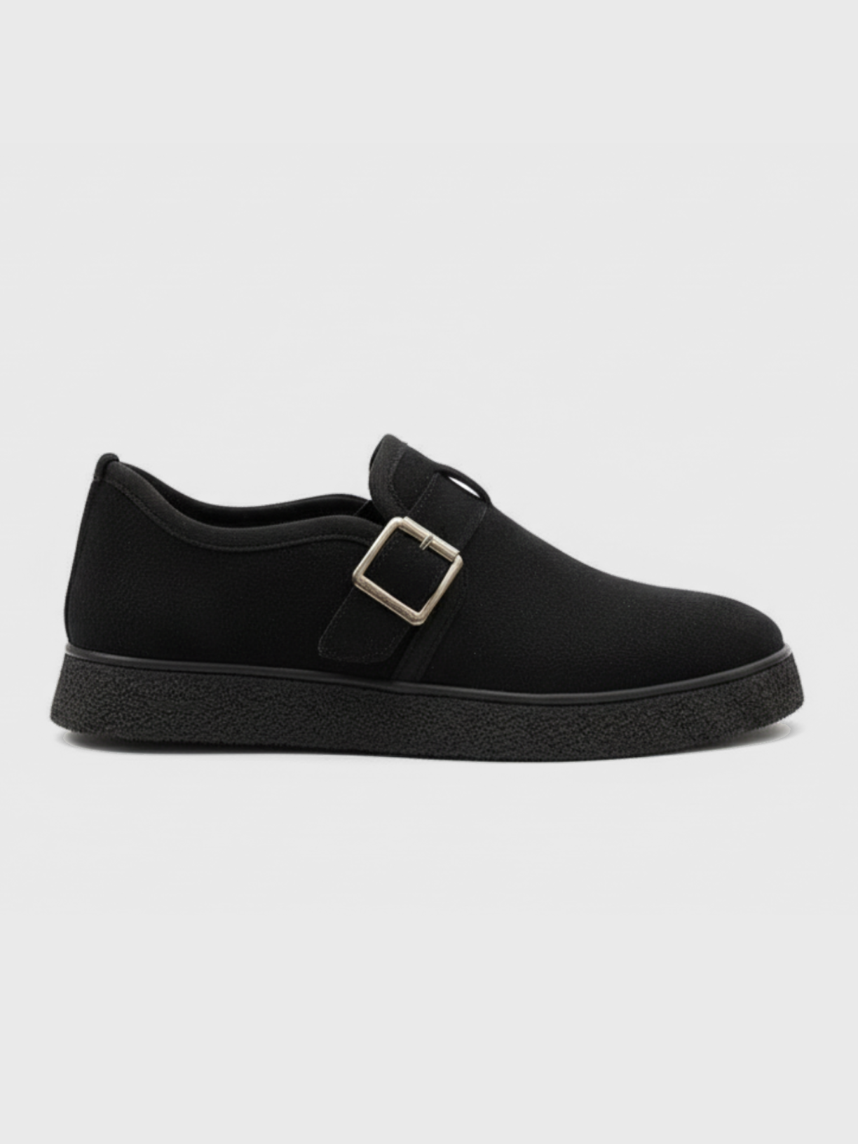 Apollo Moda Men's Arden Onyx black suede slip-on with adjustable buckle, main product photo