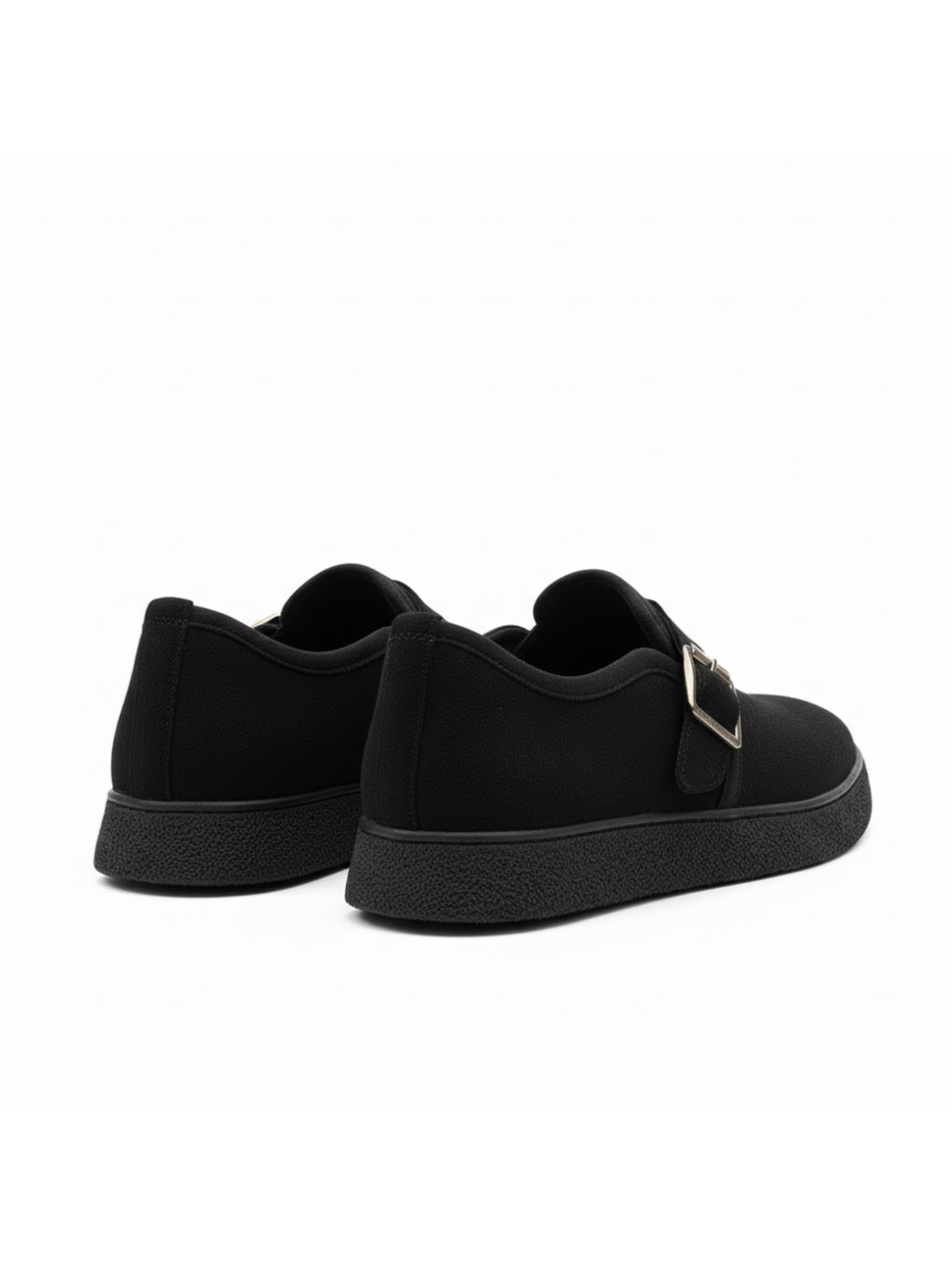Arden Onyx black suede slip-on shoe with buckle by Apollo Moda, fourth angle