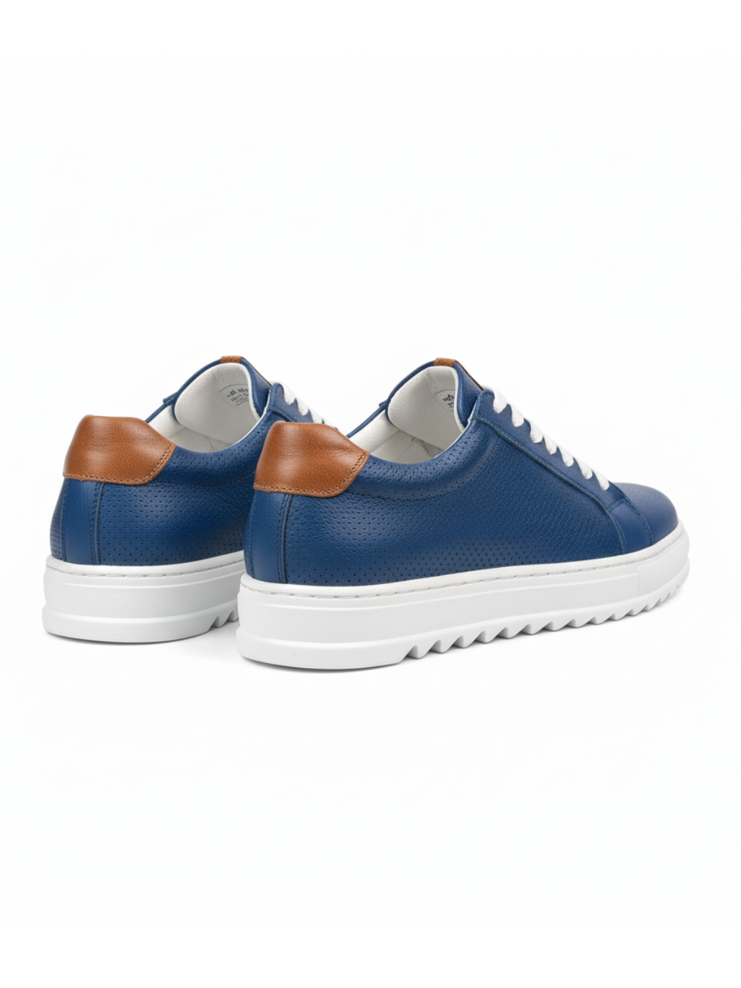 Men's Arion Azure by Apollo Moda, blue leather sneaker with perforated side panels, third angle