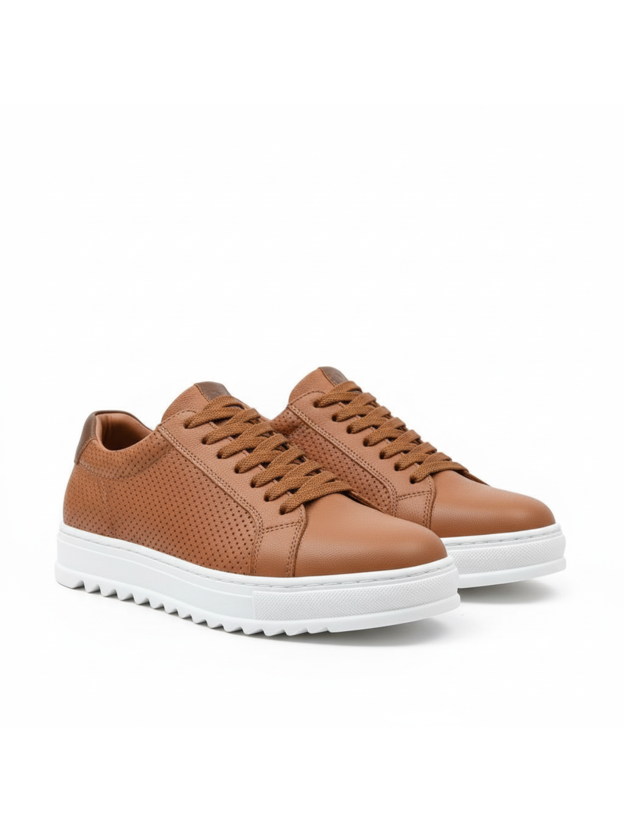 Men's Arion Terra by Apollo Moda, tan leather low-top with perforated panels, third angle