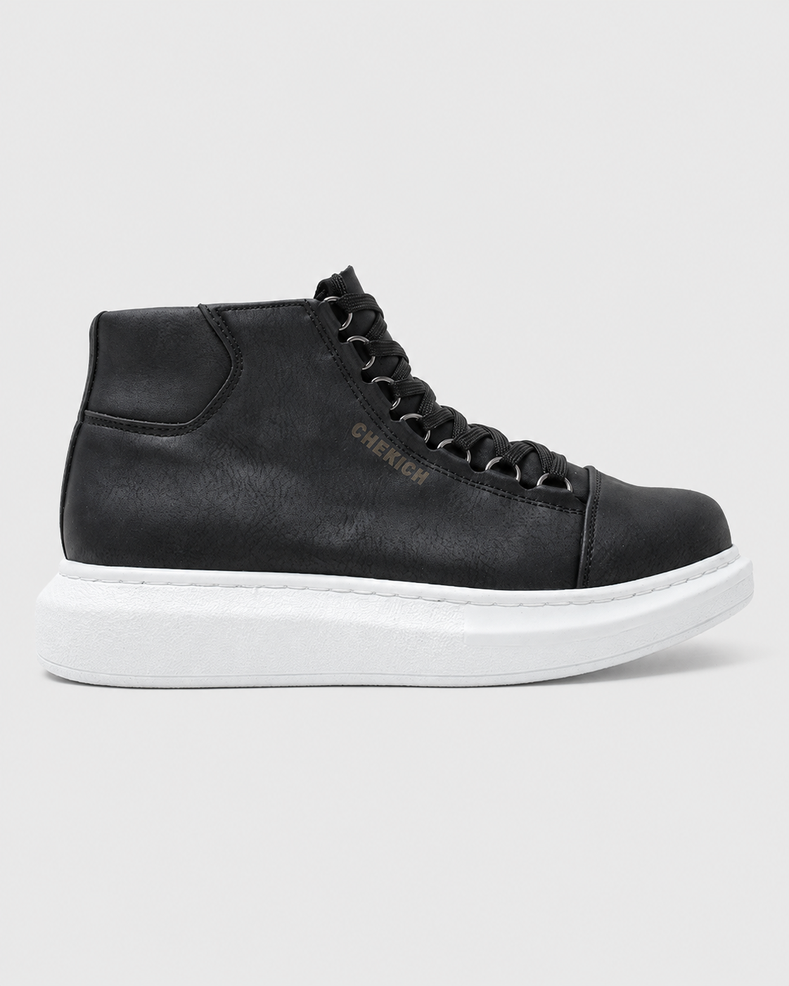Apollo Moda Men's Kelly Midnight Majesty black vegan leather high-top boot with white sole, main product photo