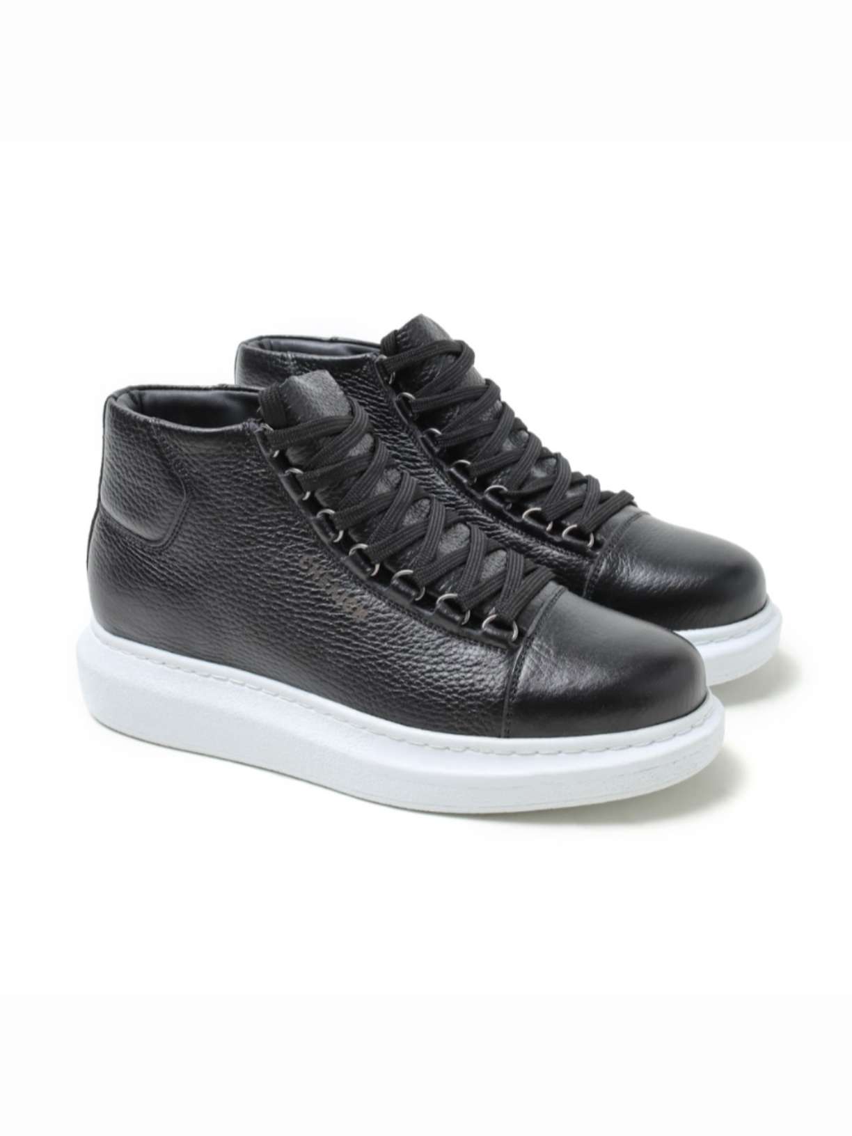 Kelly Midnight Majesty high-top boot by Apollo Moda, jet-black upper contrasted by a white sole, third angle