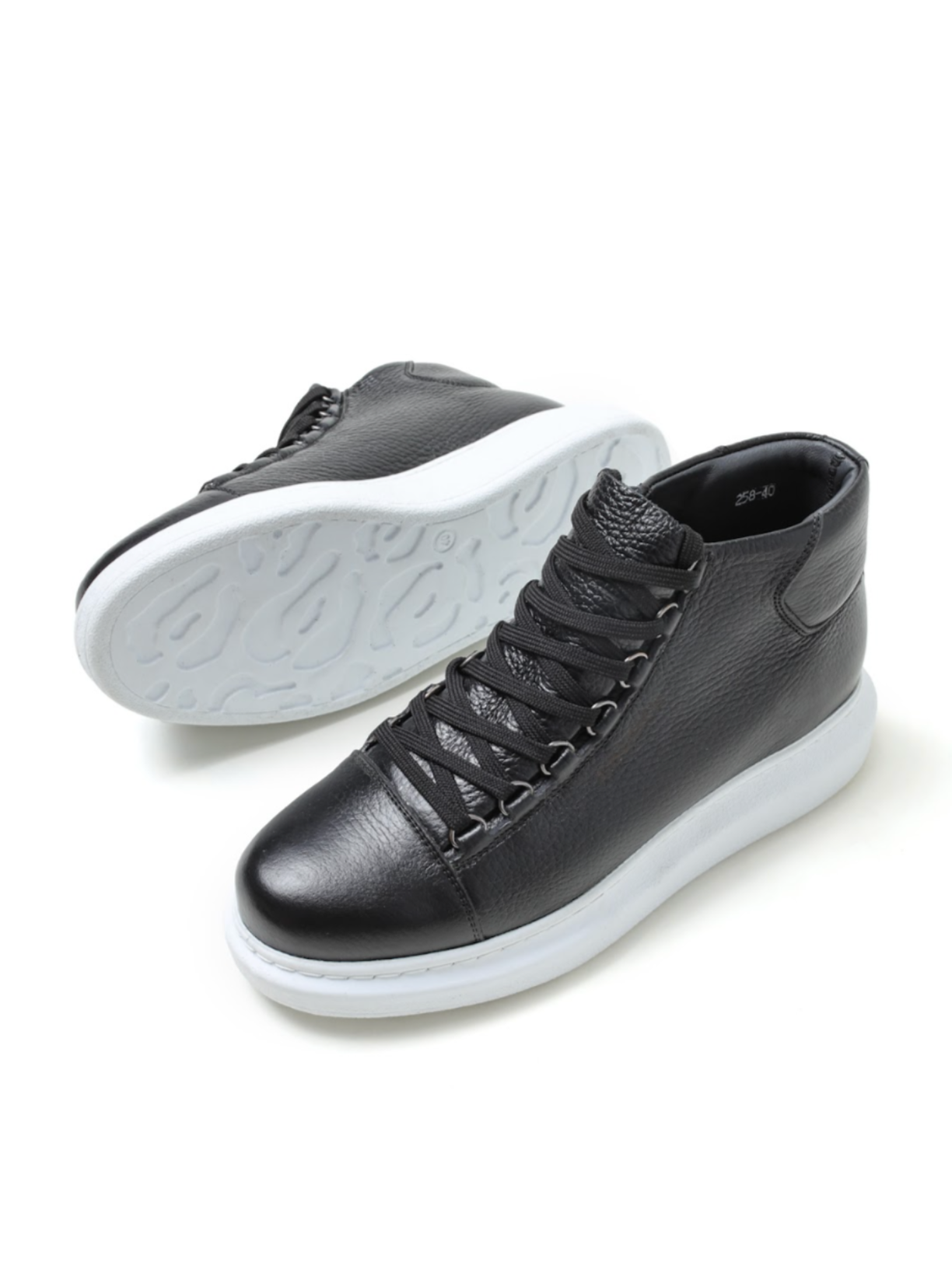 Apollo Moda men's Kelly Midnight Majesty black high-top sneaker boot with white sole, fourth angle