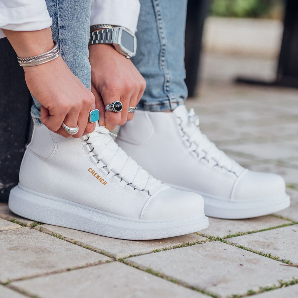 Men's Kelly Pristine Purity white high-top boot by Apollo Moda, US men's sizes 7-13, fourth angle
