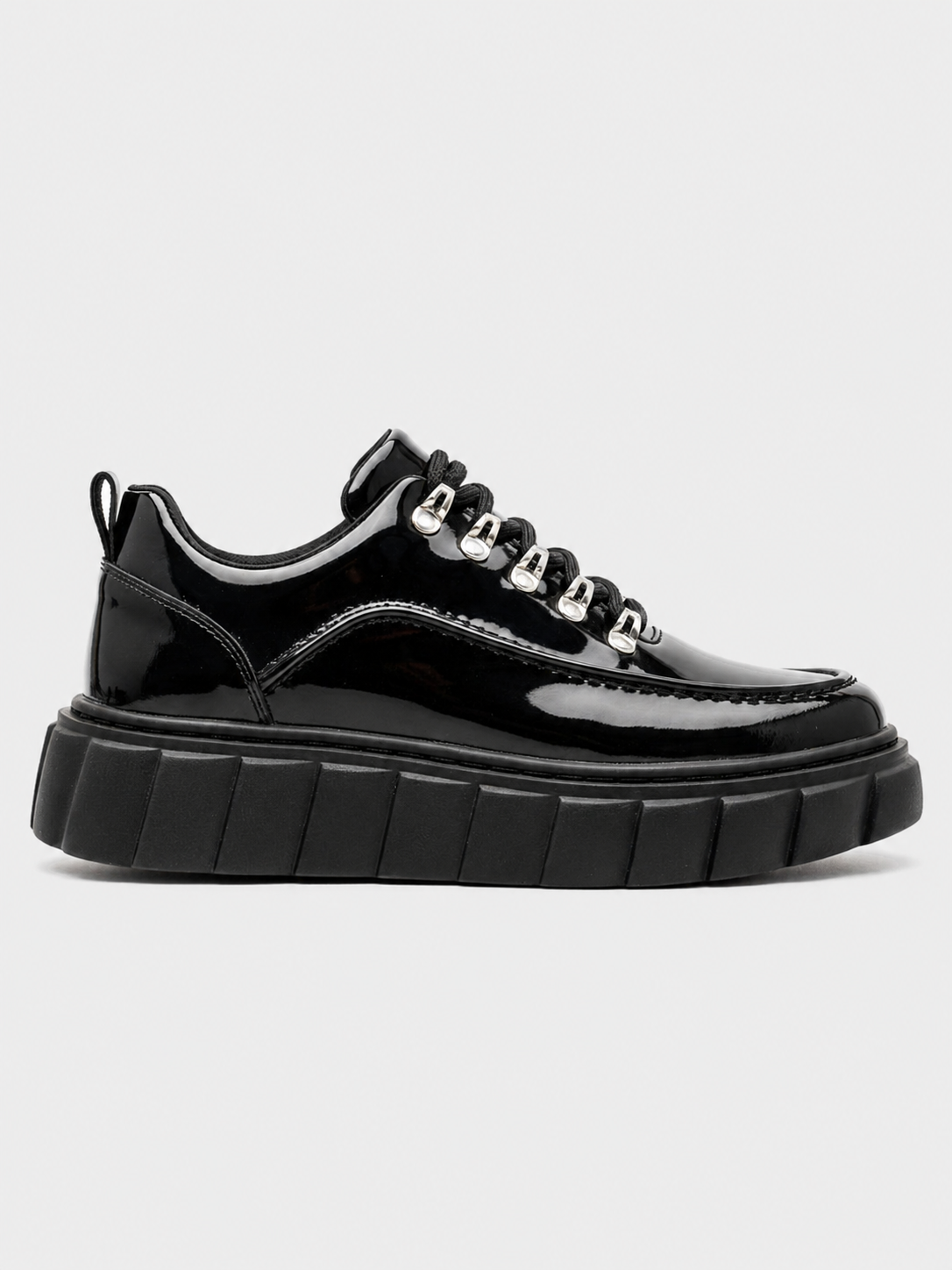 Apollo Moda Men's Vega Obsidian patent black sneaker with white chunky sole, main product photo