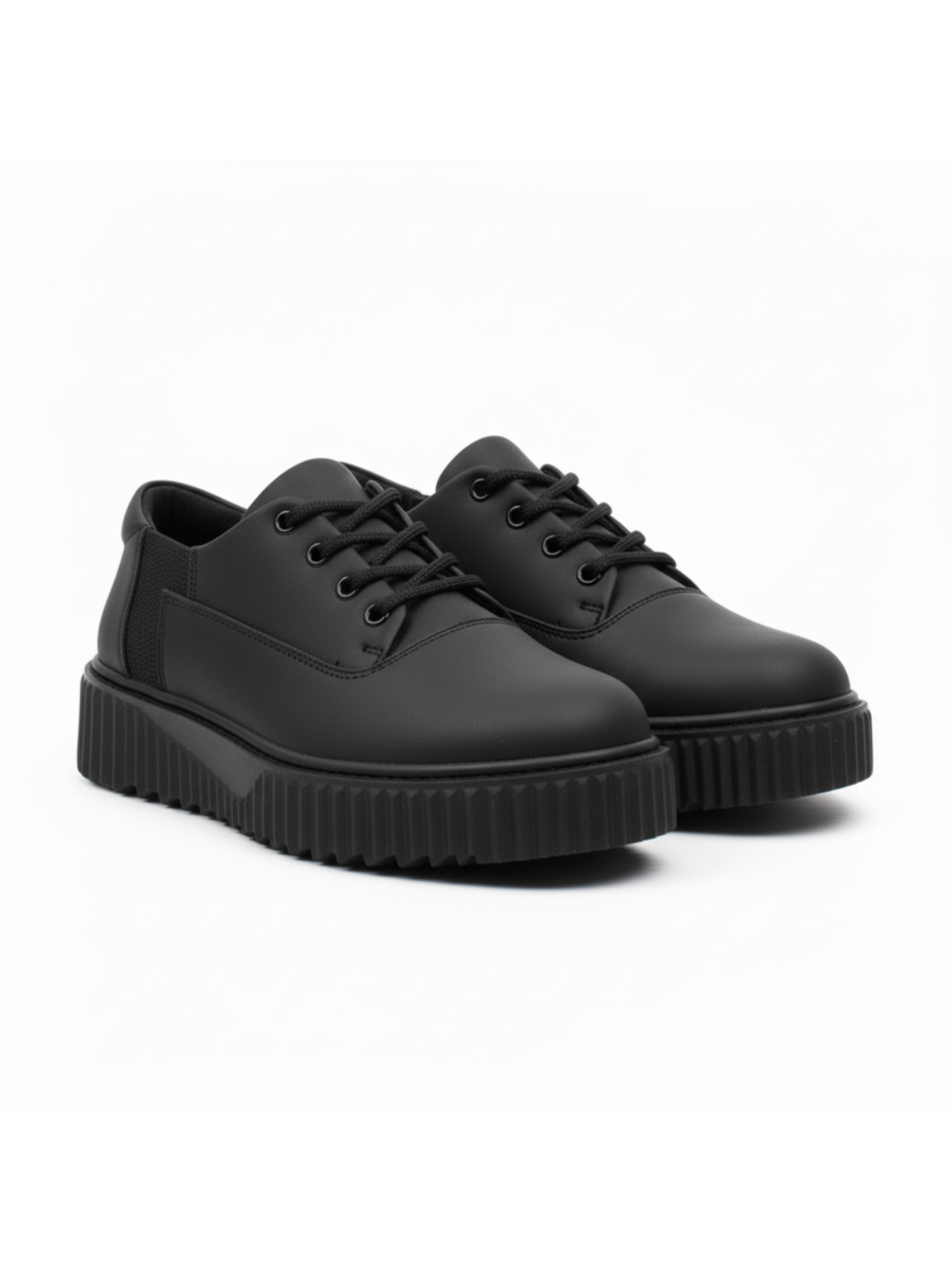 Zephyr Noir all-black platform sneaker by Apollo Moda, third angle