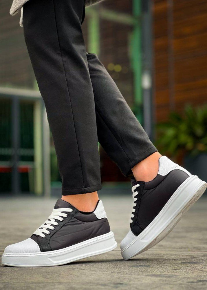 Men's Titan Frost by Apollo Moda, black and white sneaker in technical fabric and vegan leather, second angle