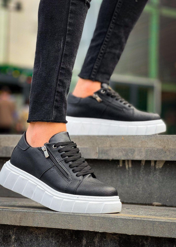 Men's Altair Noir black and white chunky sole sneaker by Apollo Moda, fifth angle