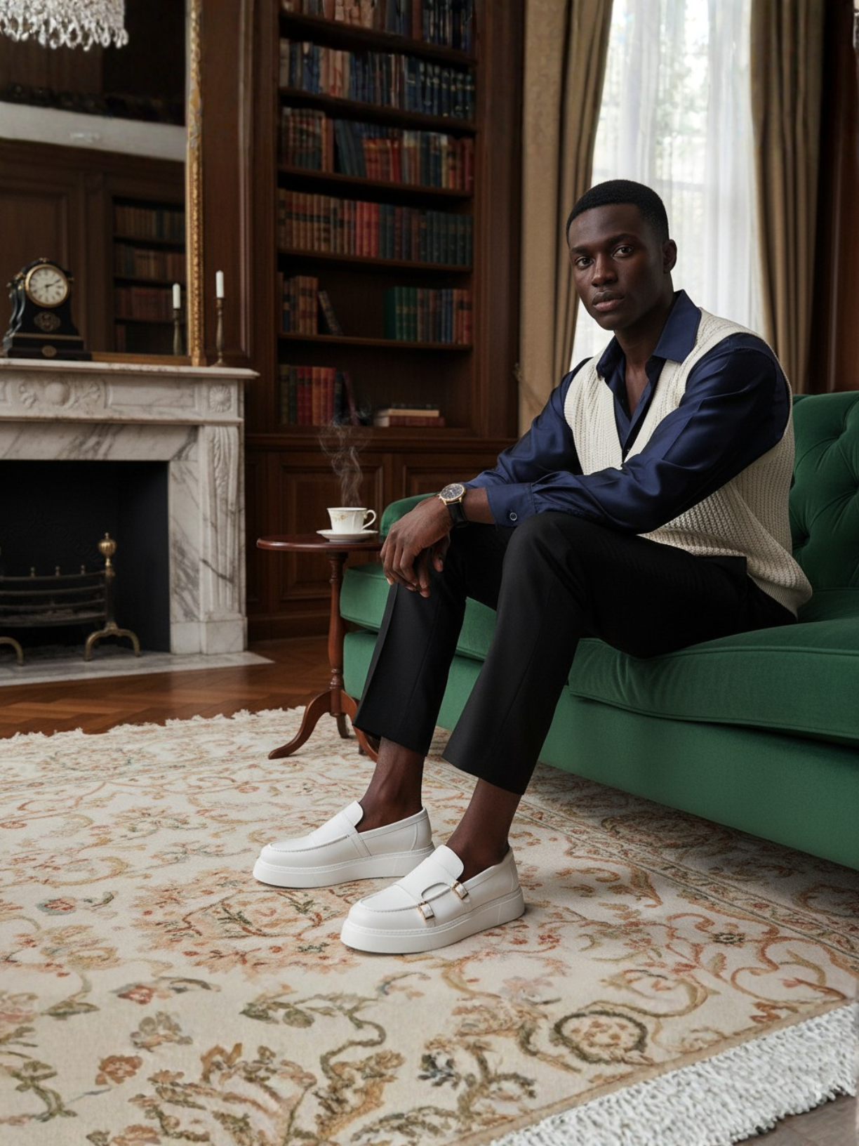 Zion Pristine Purity white platform loafer by Apollo Moda, sixth angle