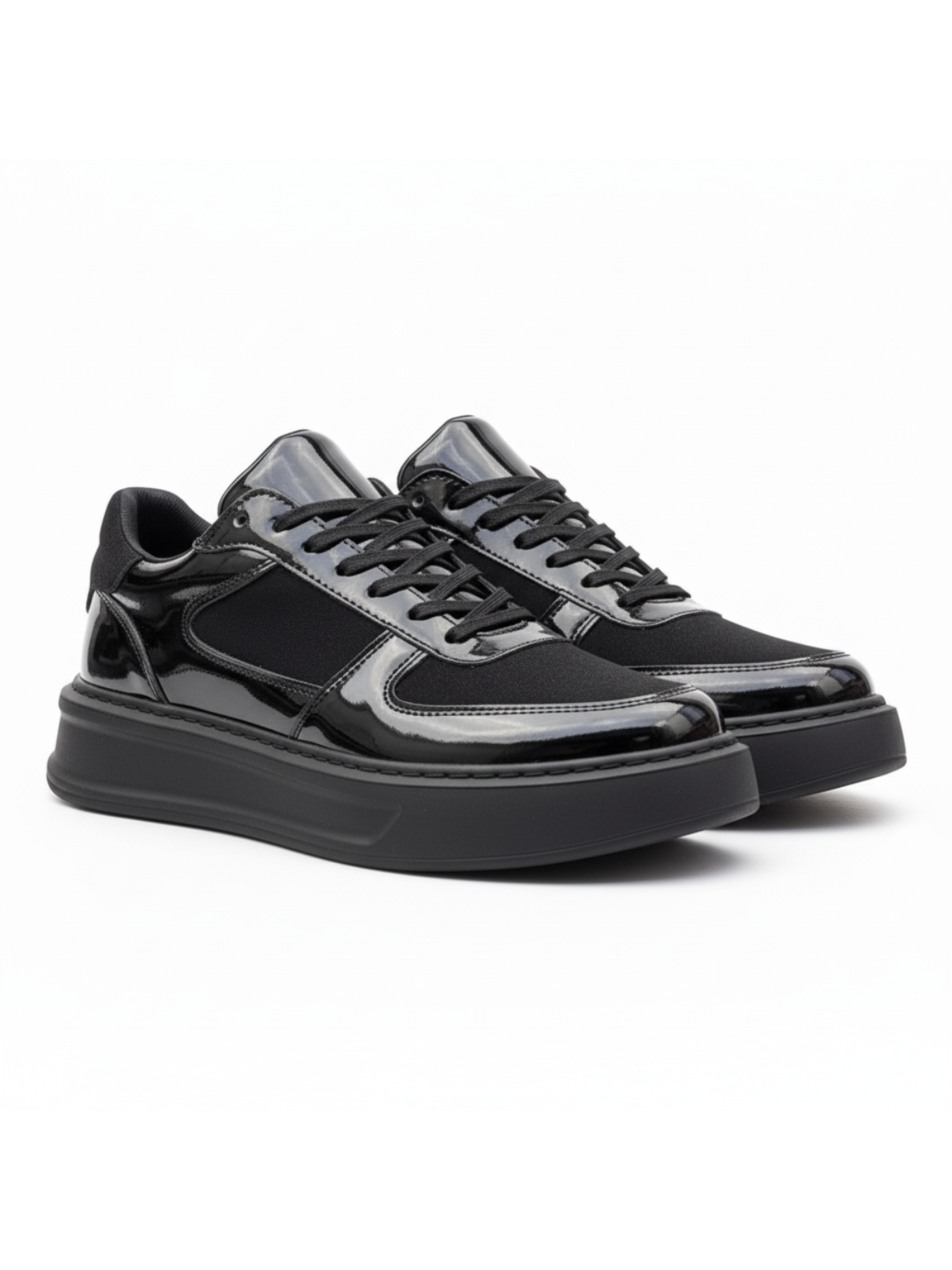Artemis Shadow glossy black lightweight street sneaker by Apollo Moda, third angle