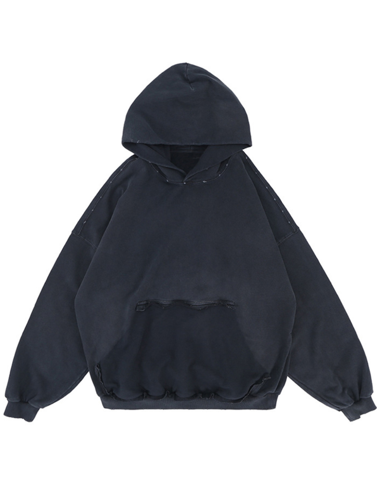 Sudadera con capucha desgastada con diseño de bolsillo invertido
