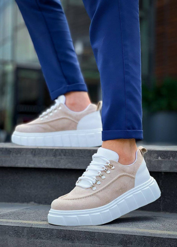 Men's Vega Ivory beige casual sneaker with height-boosting sole by Apollo Moda, fifth angle