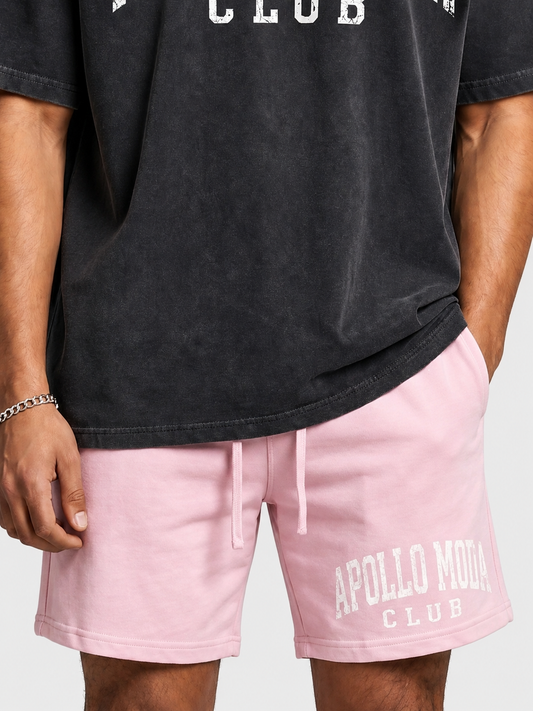 Club Collegiate sweat shorts in pink by Apollo Moda, main product view