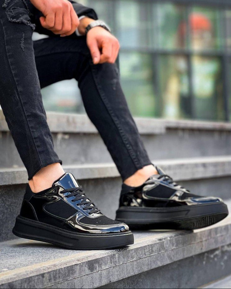 Men's Artemis Shadow glossy black casual sneaker by Apollo Moda, fifth angle