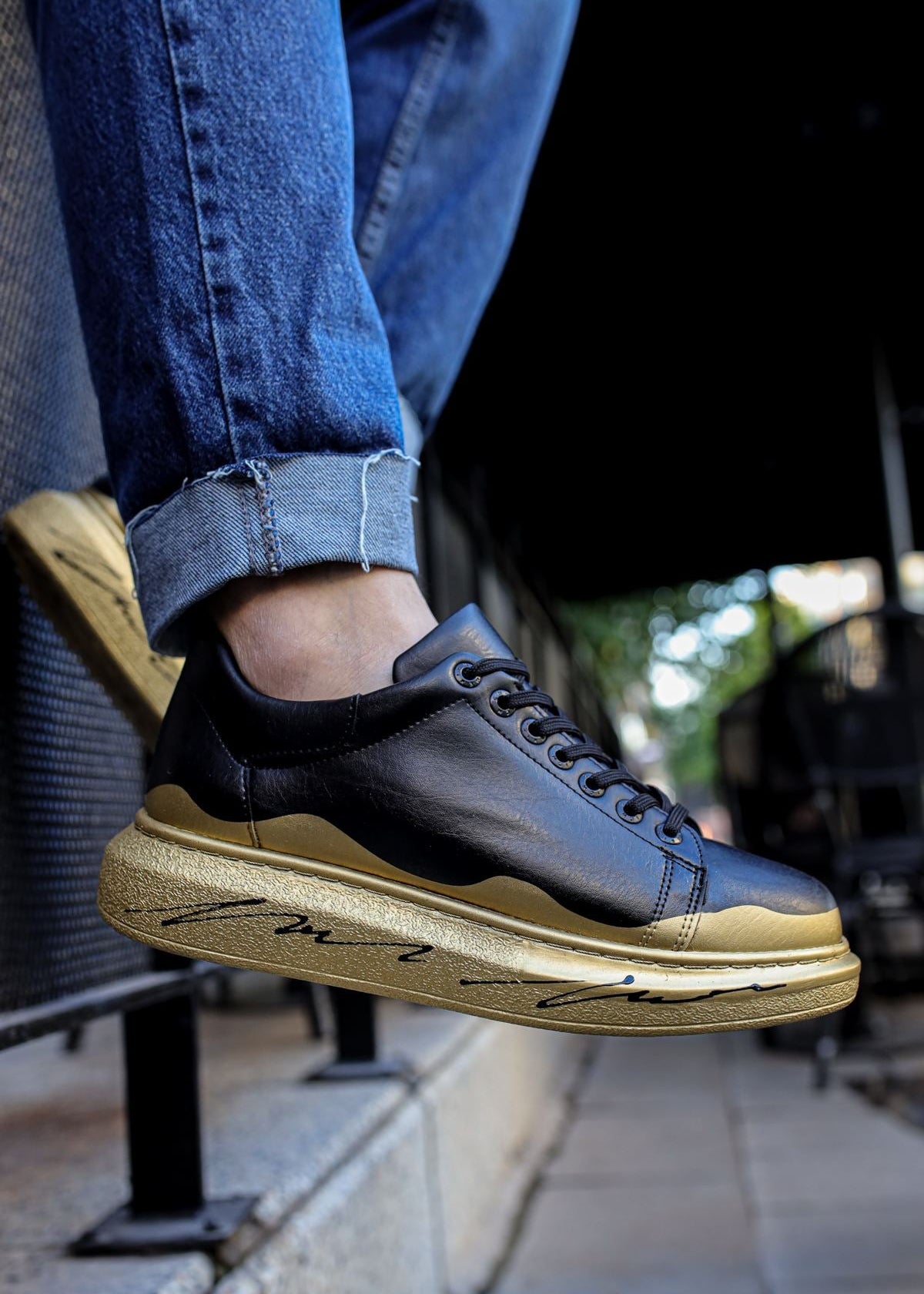Ember Glow black and gold custom sneaker by Apollo Moda, third angle