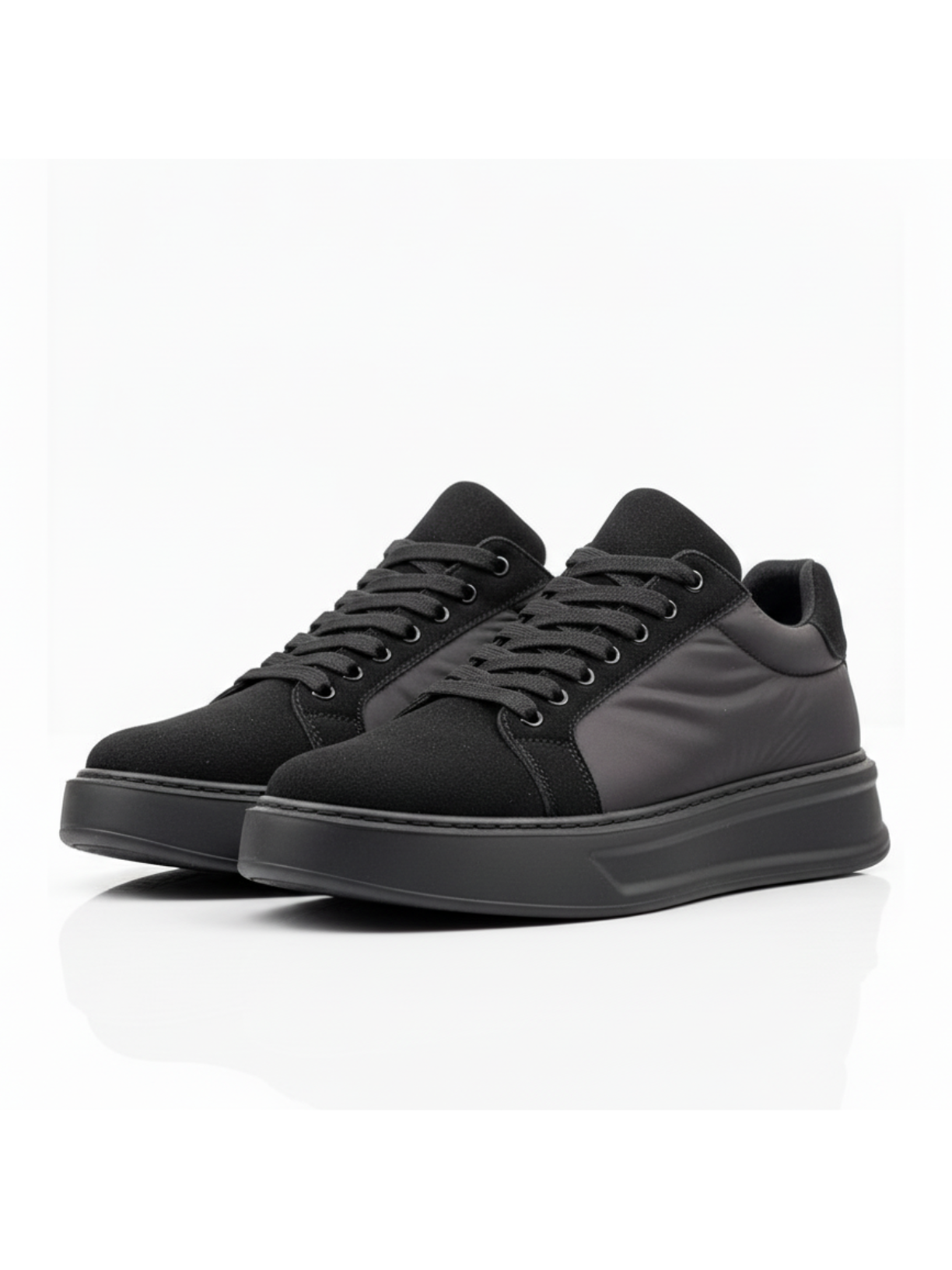Men's Genesis Axel by Apollo Moda, black sneaker with grey accents, third angle
