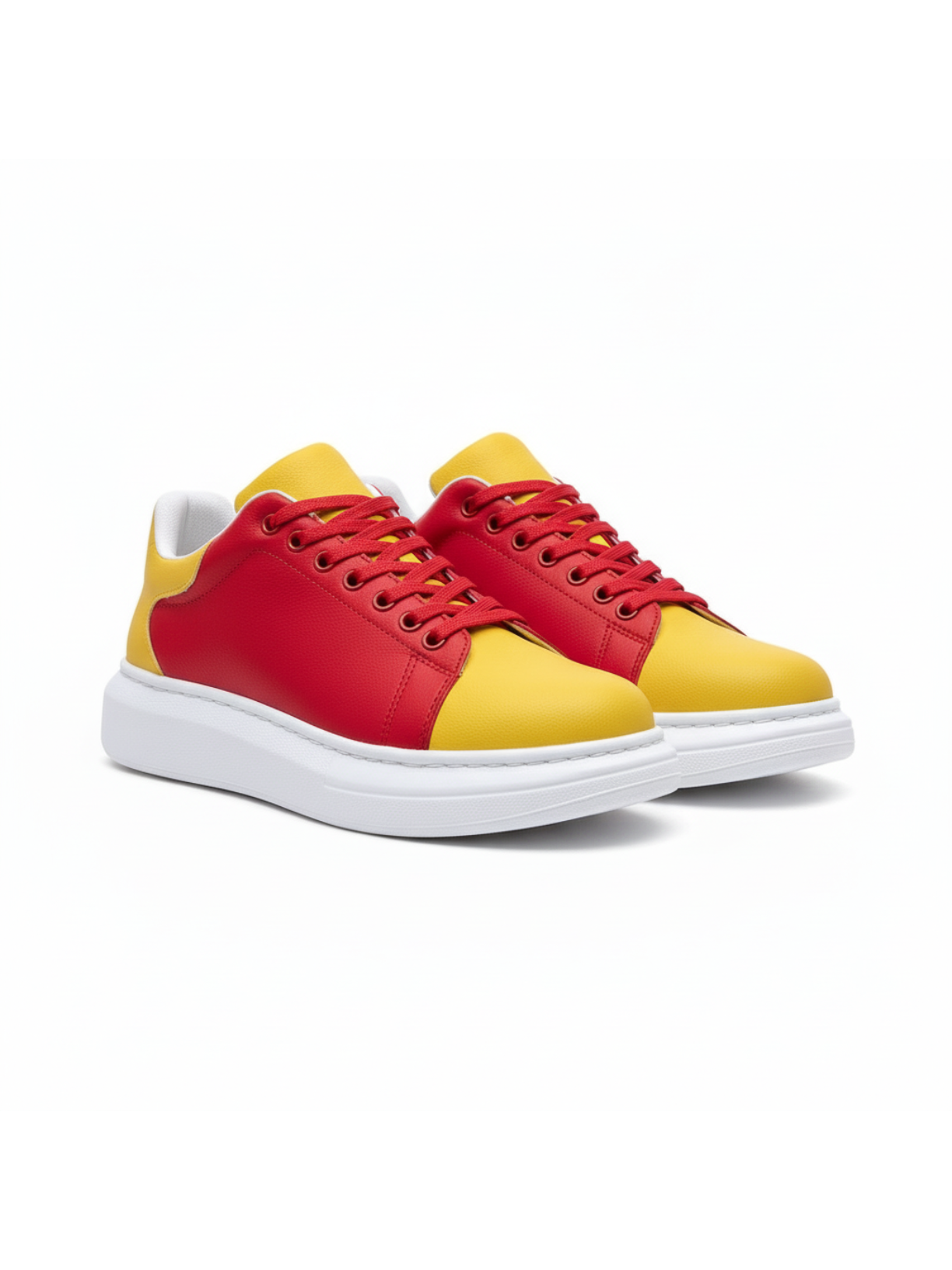 Men's Luna Inferno by Apollo Moda, red and yellow vegan leather sneaker, third angle