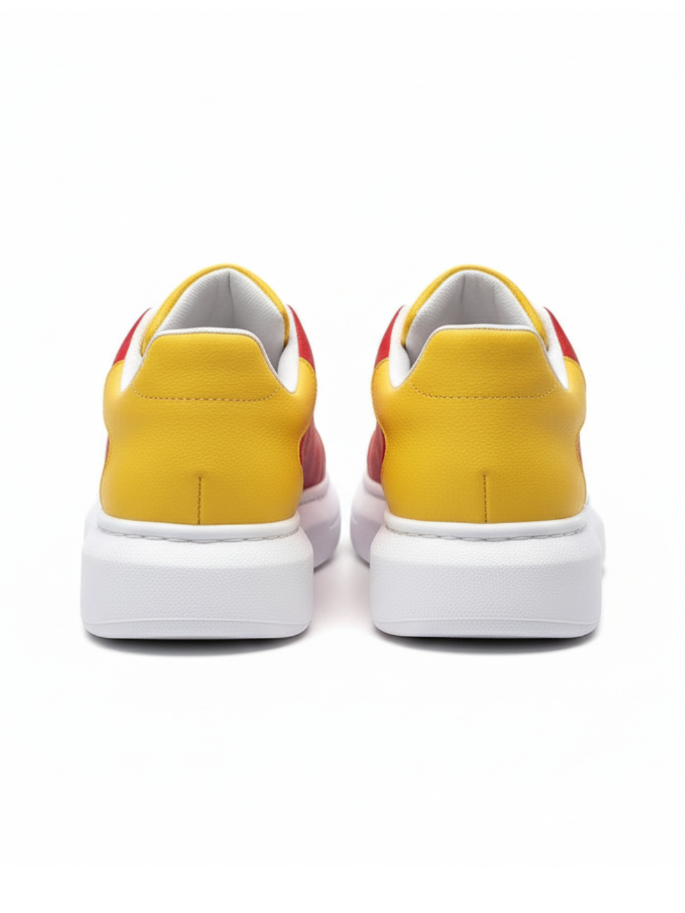 Luna Inferno red and yellow colorblock casual sneaker by Apollo Moda, fourth angle