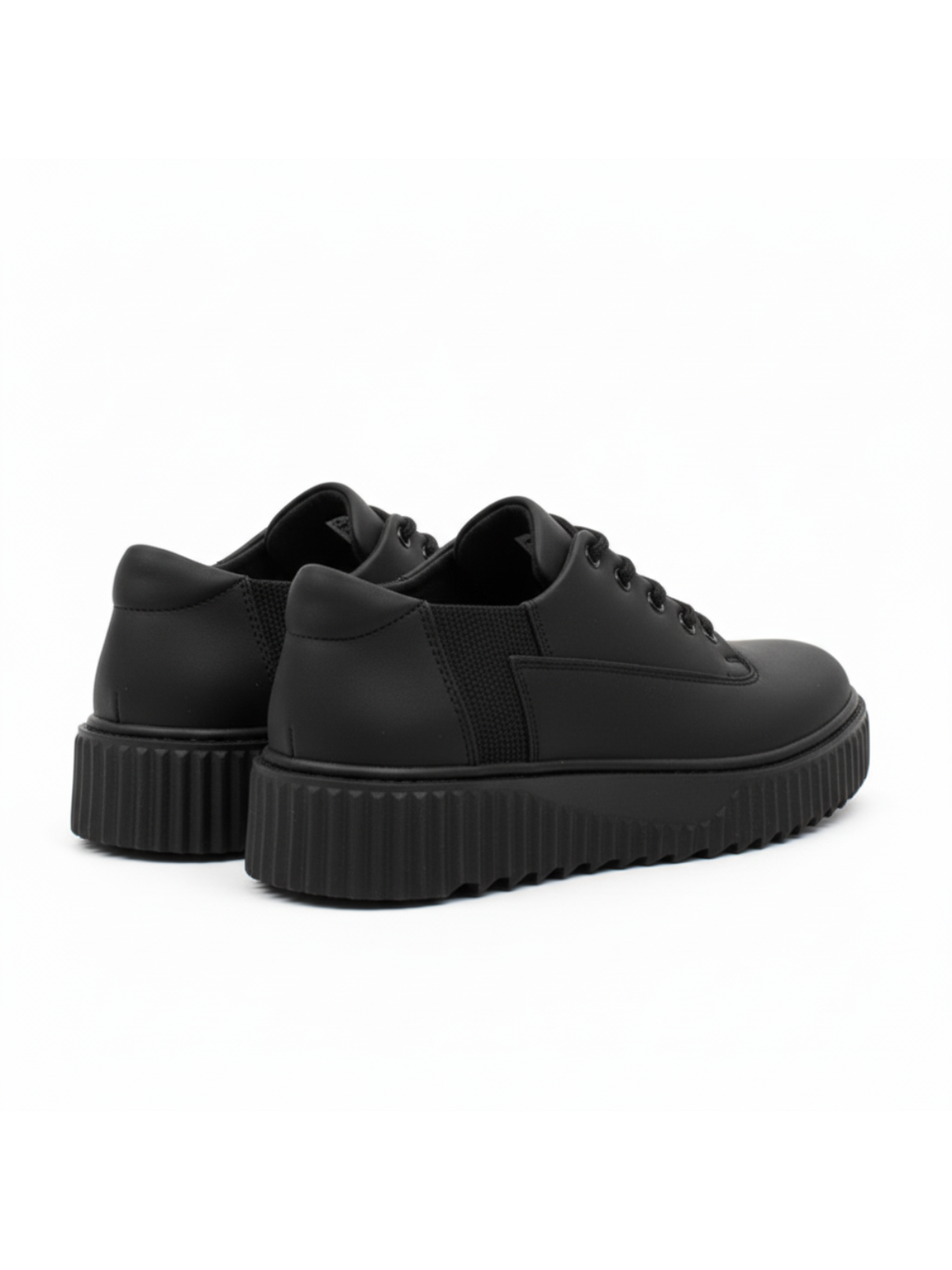 Apollo Moda men's Zephyr Noir black sneaker with ridged sole, fourth angle