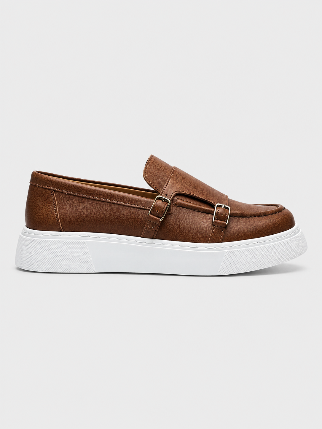 Apollo Moda Men's Zion Earthy Brown dual-strap loafer with white chunky sole, main product photo